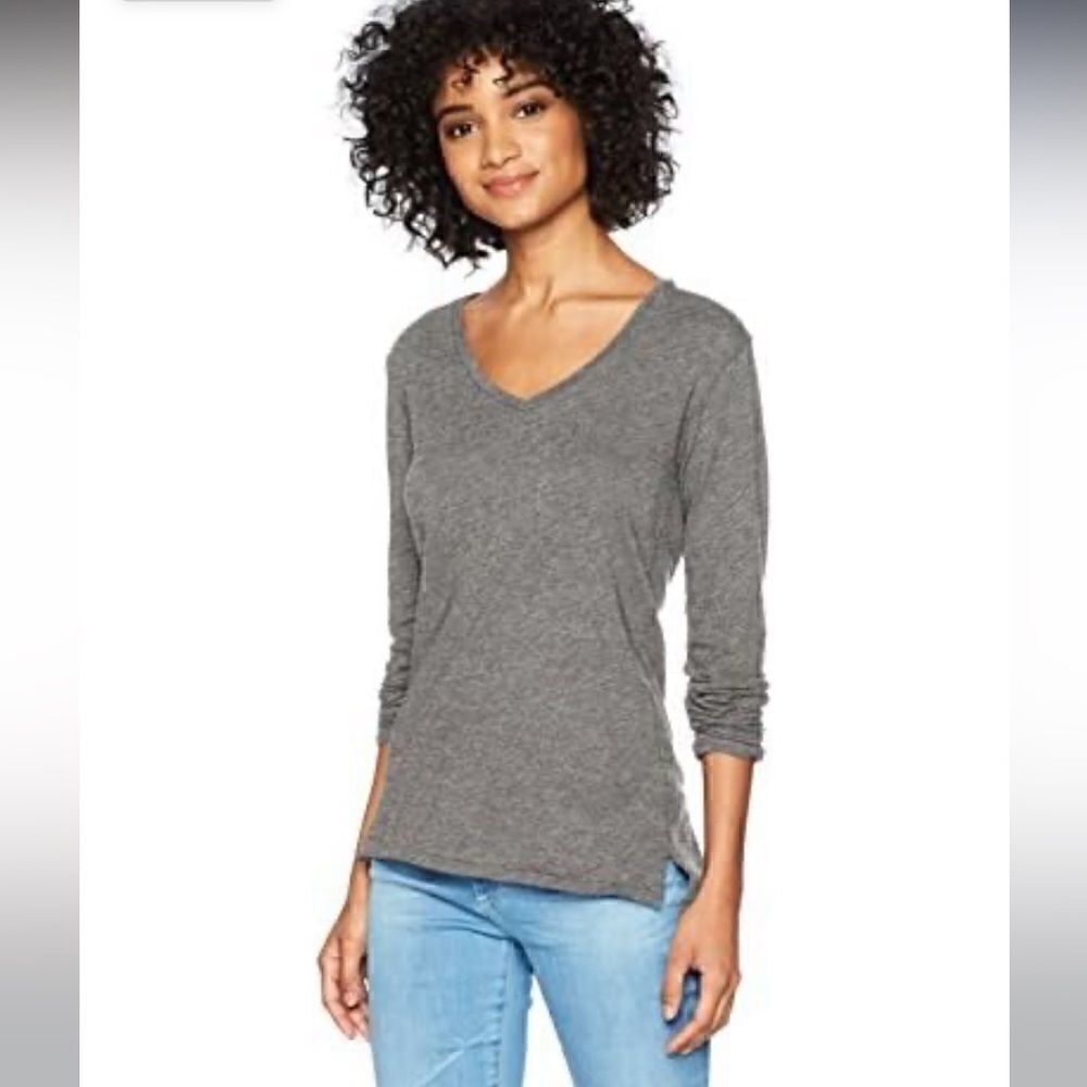 Stateside Supima Slub Jersey Long Sleeve V-Neck in Heather Grey NWT